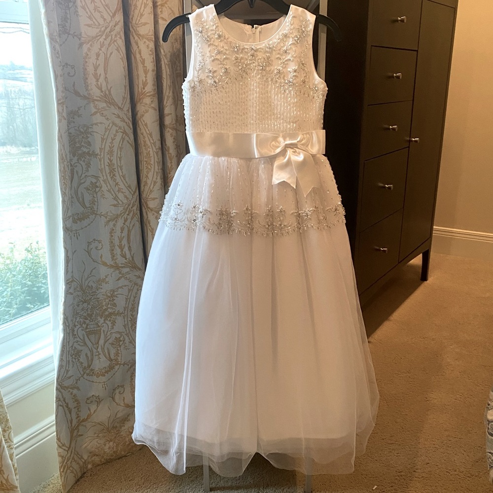 Joan Calabrese for Mon Cheri white sequin/tulle dress, size 7